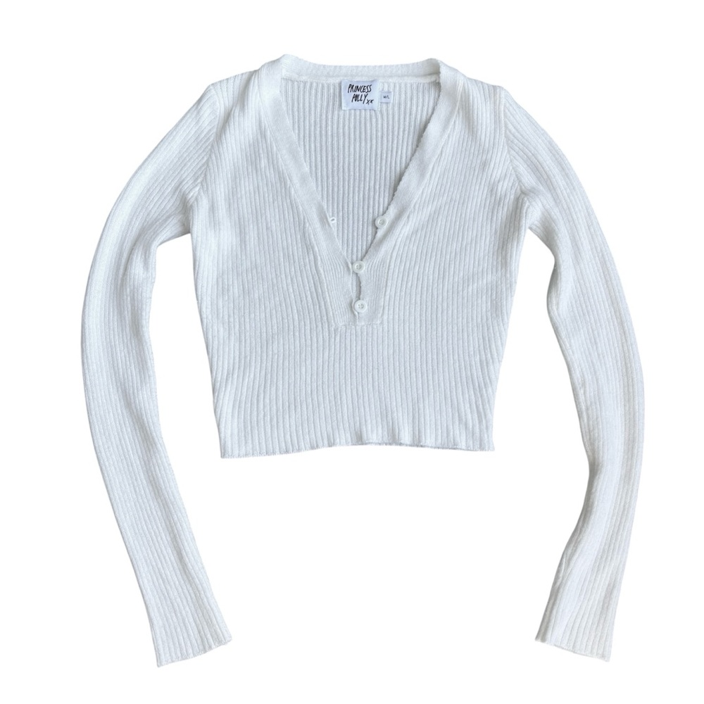 Princess Polly Cropped Button Sweater White